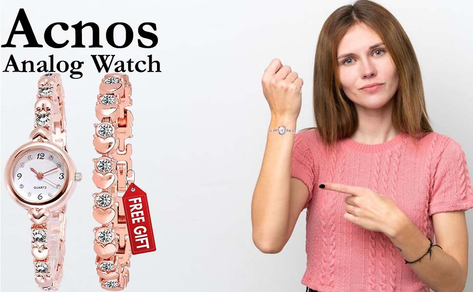 Heart Shape Bangle Analog Watch with Rose Gold Bracelet