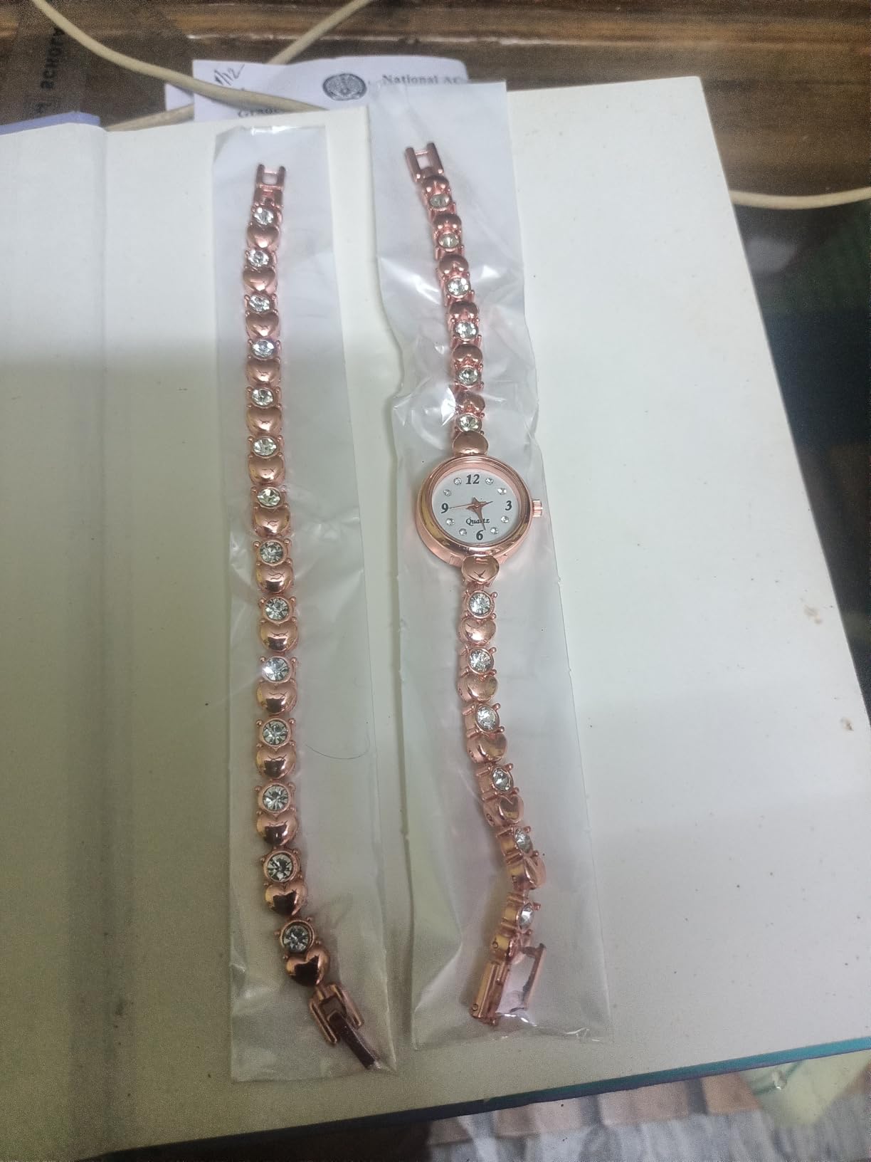 Heart Shape Bangle Analog Watch with Rose Gold Bracelet