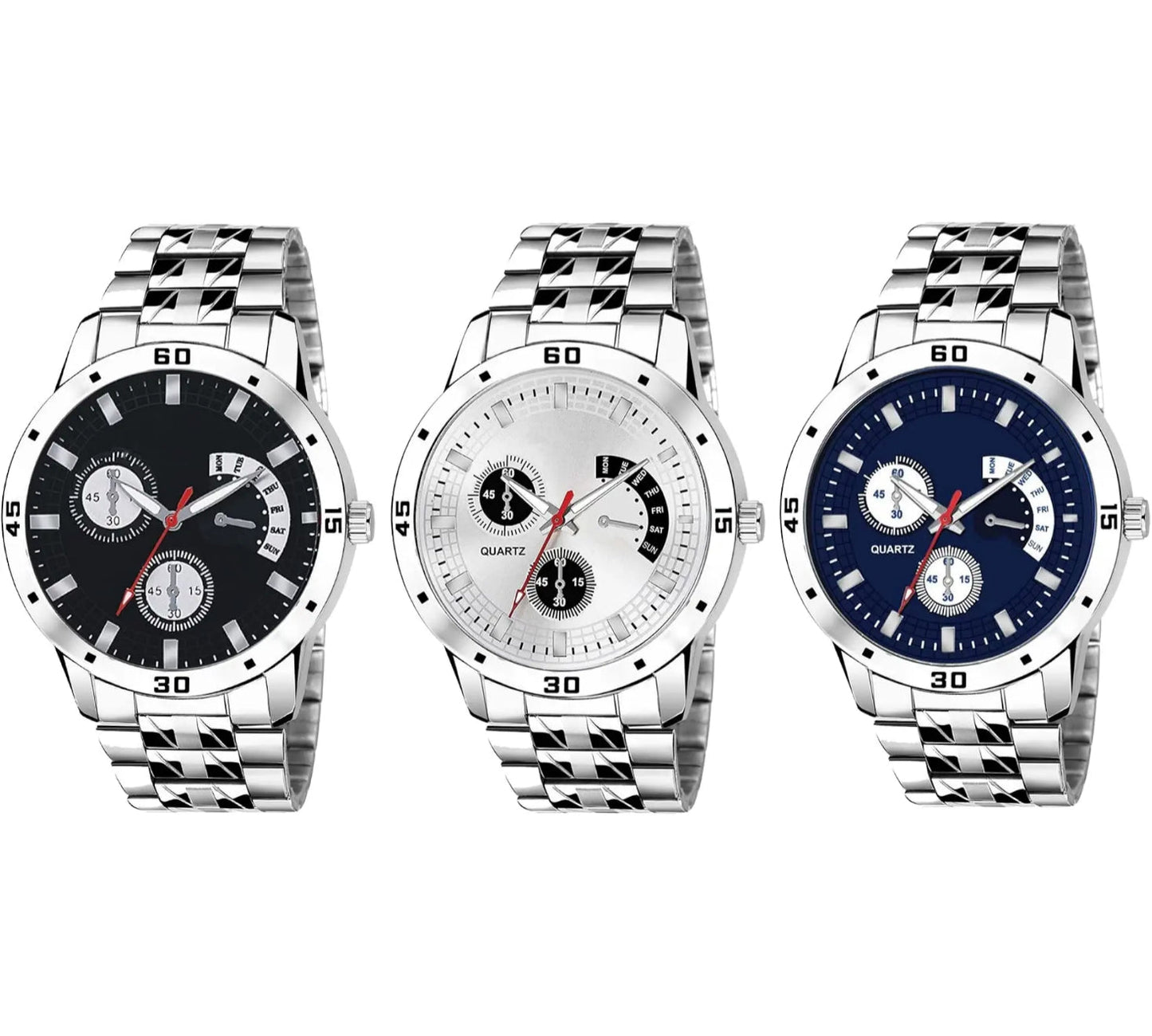 LATEST WATCH for BOYS WATCH with STAINLESS STRAPPED (Black&Blue&White)