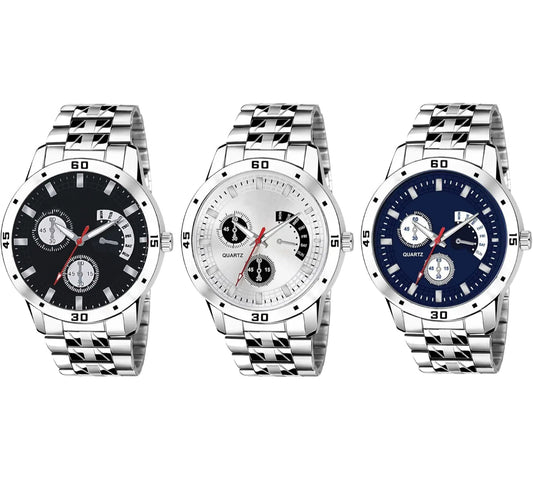 LATEST WATCH for BOYS WATCH with STAINLESS STRAPPED (Black&Blue&White)