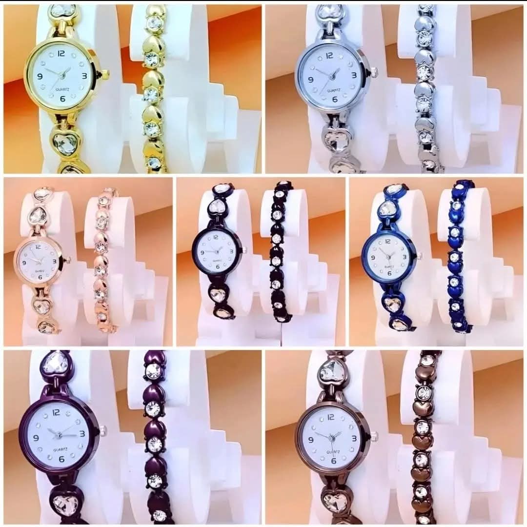 Heart Shape Bangle Analog Watch with Rose Gold Bracelet colour