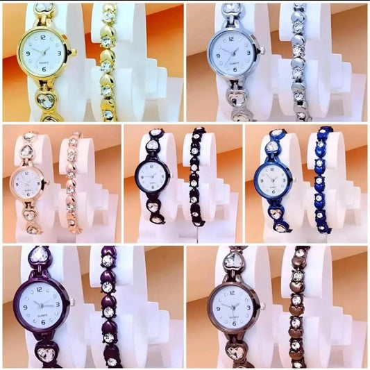 Heart Shape Bangle Analog Watch with Rose Gold Bracelet colour